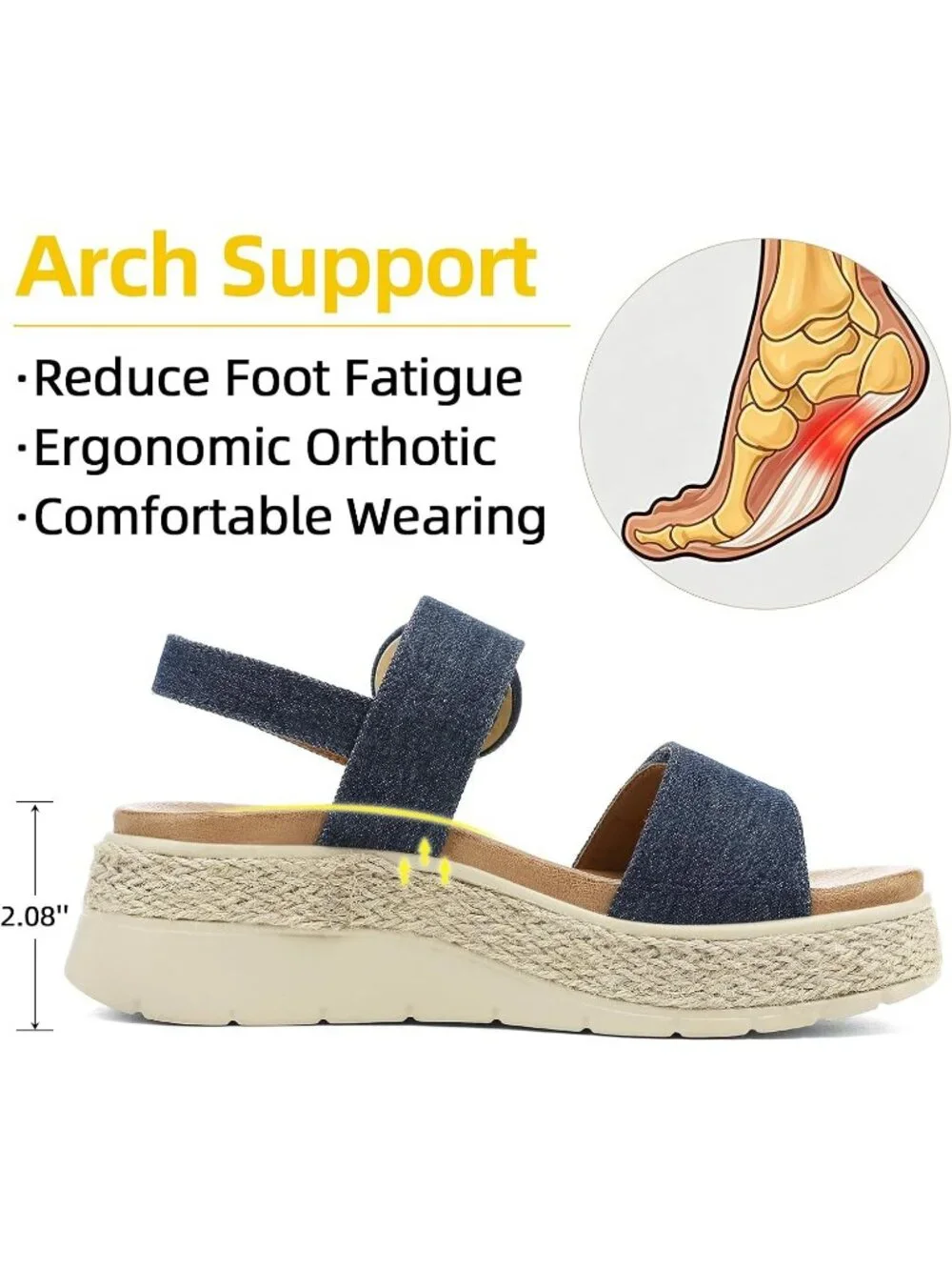 Women's Navy Denim Comfortable Espadrille Low Wedge Heel Platform Sandal Shoes